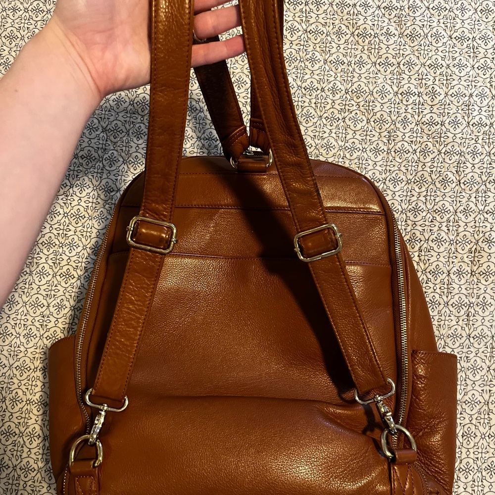 Lily Jade Brown Leather Backpack diaper bag with Teal Lining and accessories - Picture 7 of 14